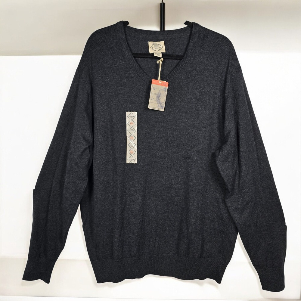 St Johns Bay Sweater Men XXL Charcoal Gray V Neck Long Sleeve Lightweight‎ Soft